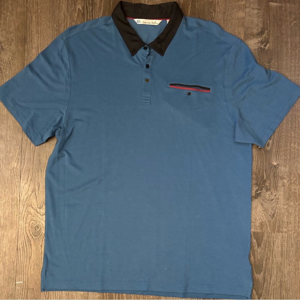 Travis Mathew Blue Polo with Black Collar